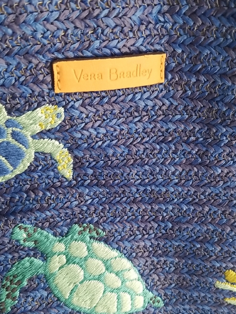 Vera Bradley Navy Blue Embroidered Sea Turtle Tote with Tan Straps - Picture 6 of 9